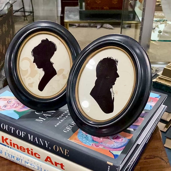 Pair Antique Style 19th Century Massachusetts Figures Framed Silhouettes