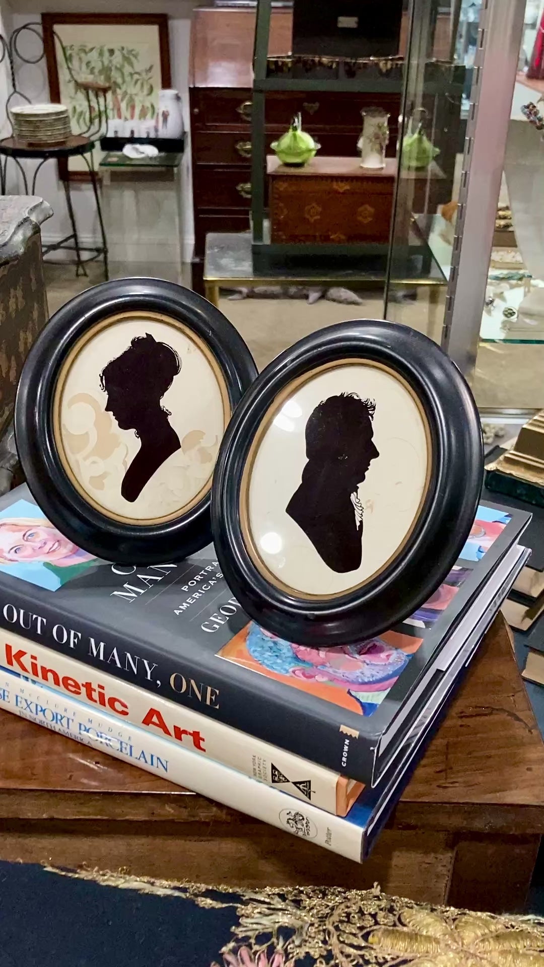 Pair Antique Style 19th Century Massachusetts Figures Framed Silhouettes