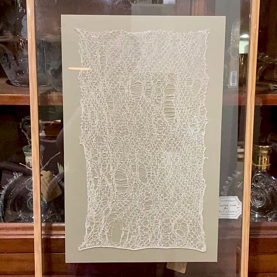 Antique 20th Century Handmade White Lace Panel Framed Fiber Art