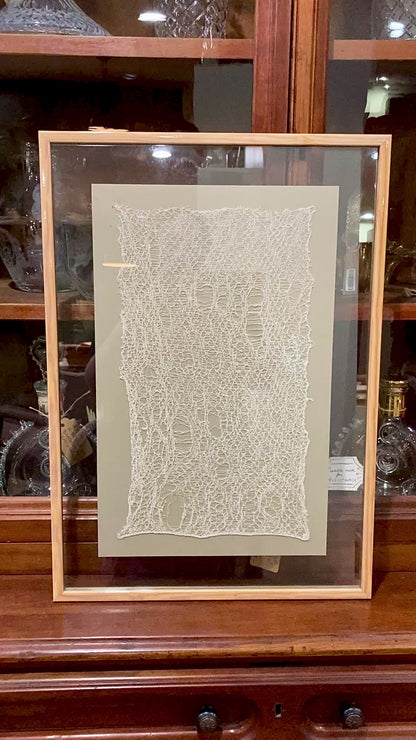 Antique 20th Century Handmade White Lace Panel Framed Fiber Art