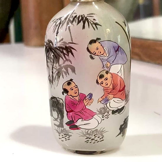 Vintage 1980's Hand Painted Frosted Glass Chinese Perfume Snuff Bottle