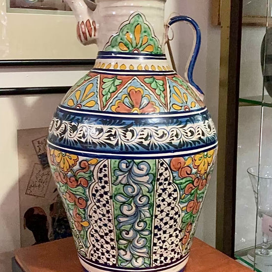 Vintage Talavera Mexican Polychrome Handmade Pottery Ewer Pitcher Jug