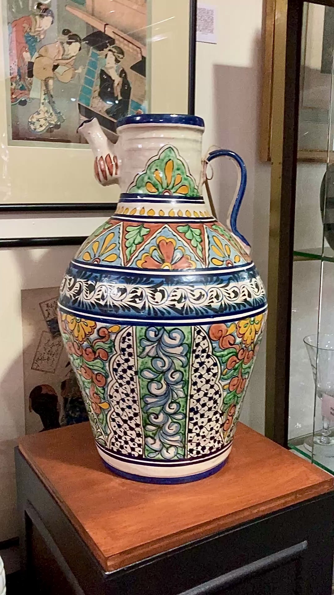 Vintage Talavera Mexican Polychrome Handmade Pottery Ewer Pitcher Jug