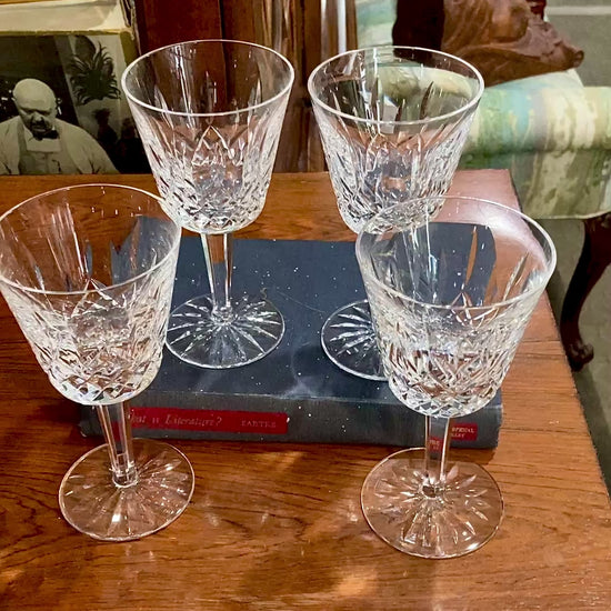 Set of Four Vintage Waterford Lismore Cut Leaded Glass Crystal Wine Glasses