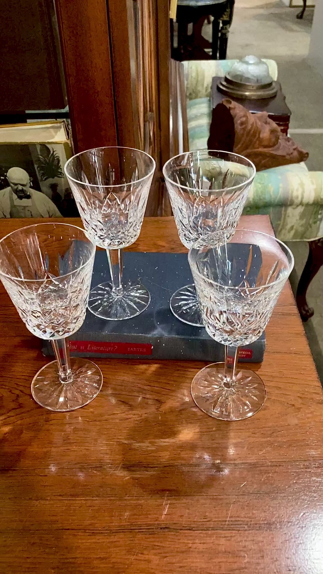 Set of Four Vintage Waterford Lismore Cut Leaded Glass Crystal Wine Glasses