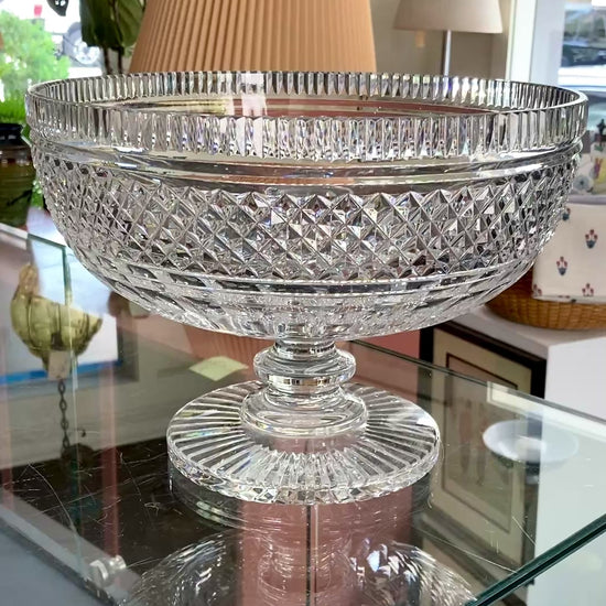 Vintage Waterford Cut Clear Crystal Raised Footed 11 Inch Fruit Bowl
