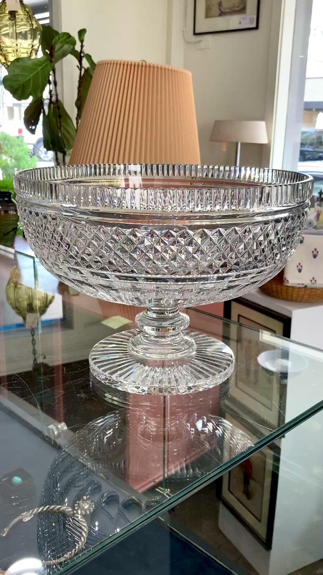 Vintage Waterford Cut Clear Crystal Raised Footed 11 Inch Fruit Bowl