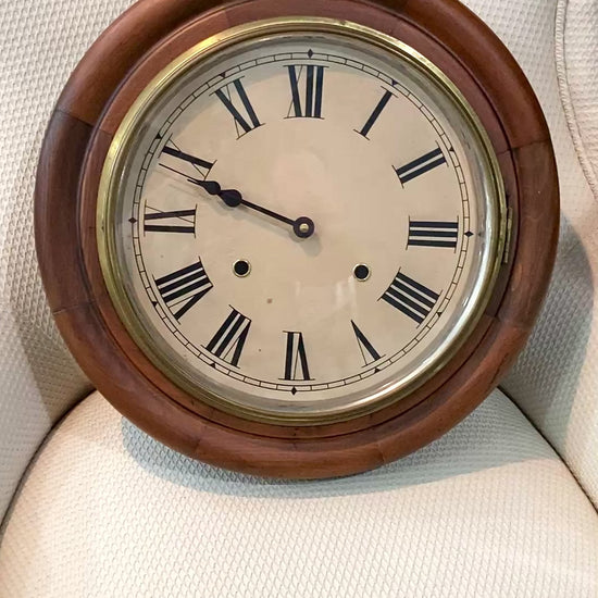 Antique Hand Crafted Wooden Retrofitted Roman Numeral Circular Wall Clock