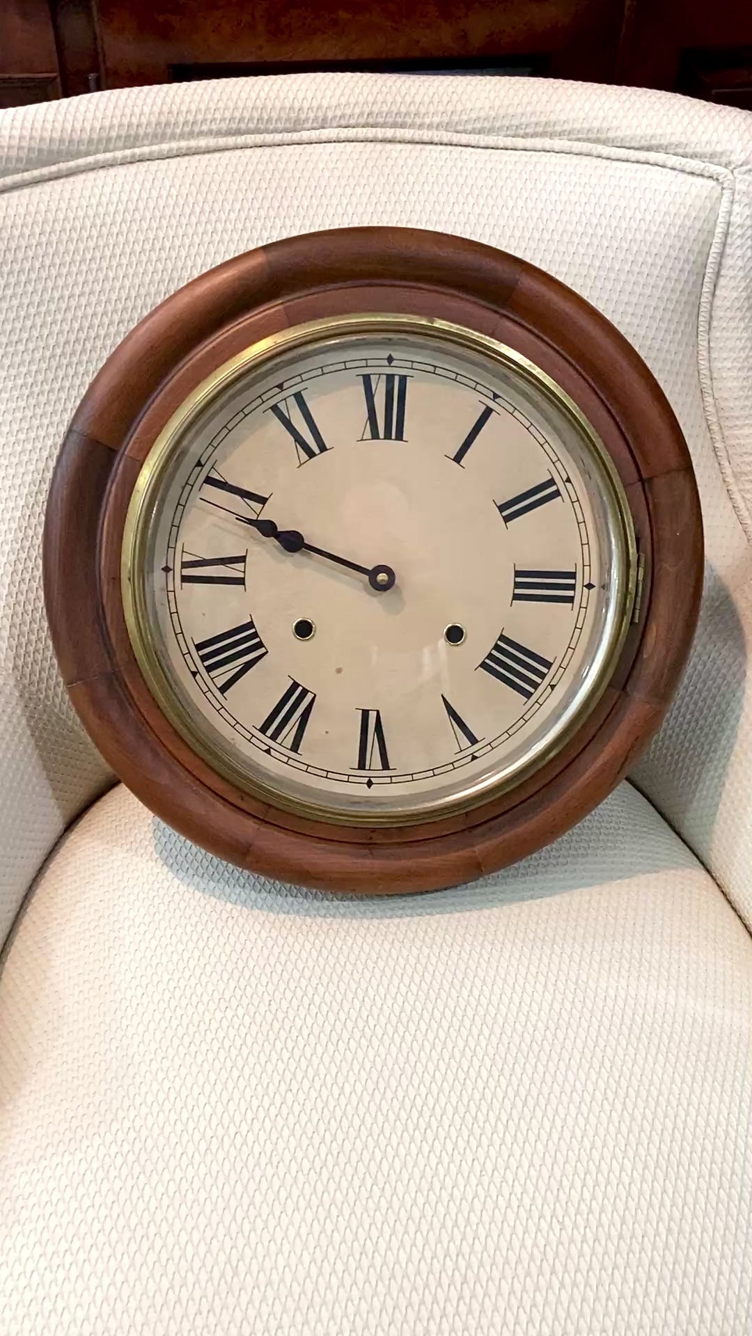 Antique Hand Crafted Wooden Retrofitted Roman Numeral Circular Wall Clock