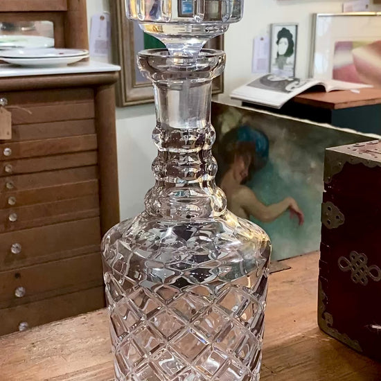 Vintage 20th Century Tall Clear Cut Crystal Decanter Barware