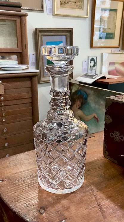 Vintage 20th Century Tall Clear Cut Crystal Decanter Barware