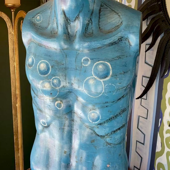 Vintage Hand-Painted Blue Bubble Mannequin Male Torso Sculpture