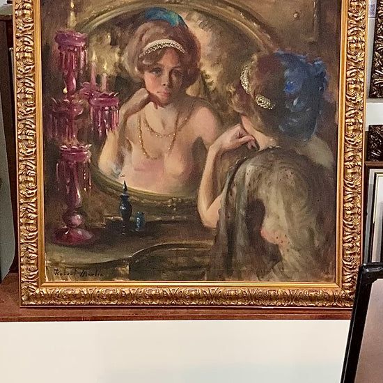 Antique Inspired Woman in Mirror Robert Martin (1918-1998) Framed Oil Canvas Painting
