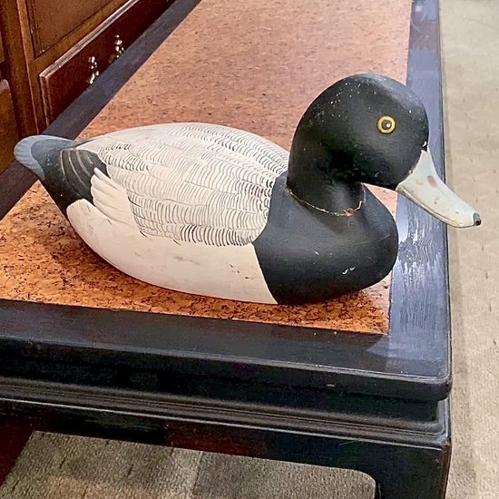 Vintage Hand Painted Carved Wood Greater Scamp Duck Decoy Sculpture