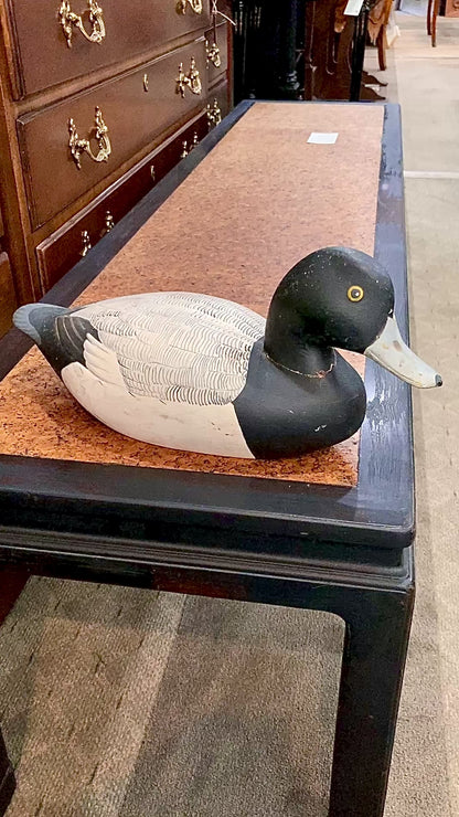 Vintage Hand Painted Carved Wood Greater Scamp Duck Decoy Sculpture