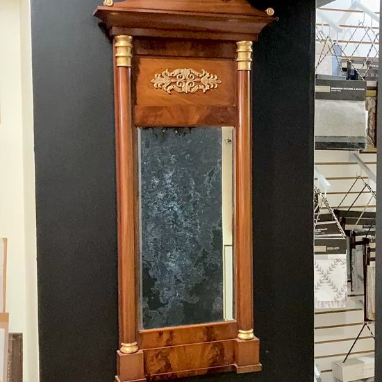 Early 19th Century French Empire Parcel Gilt Mahogany Wood Elongated Mirror