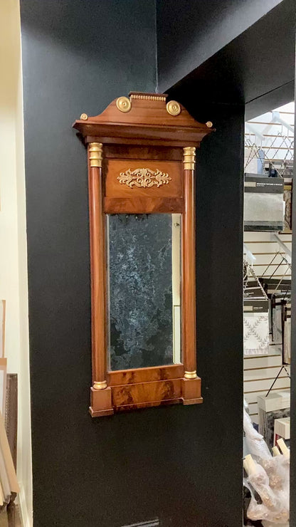 Early 19th Century French Empire Parcel Gilt Mahogany Wood Elongated Mirror