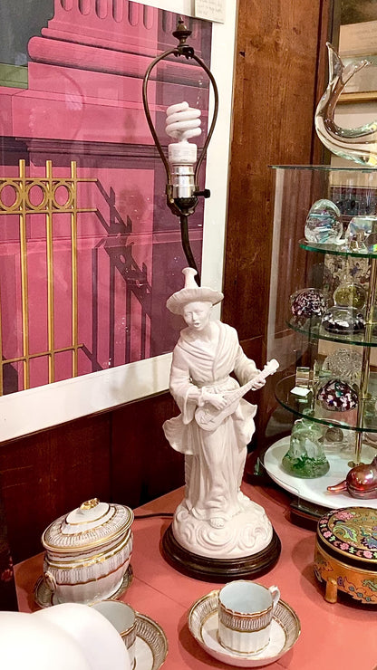 Vintage Frederick Cooper Blanc de Chine Ceramic Musician Figural Table Lamp