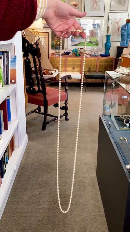 Vintage Yellow Gold Plated Silver Hand Knotted Extra Long Pearl Necklace