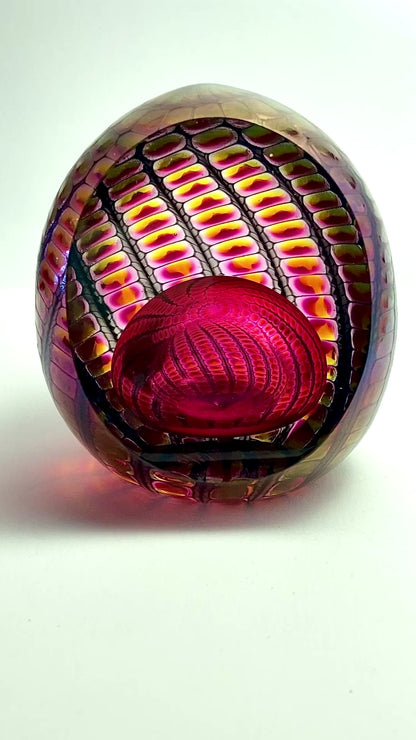 Vintage 1996 Tom Philabaum Handblown Reptile Skin Bubble Glass Paperweight