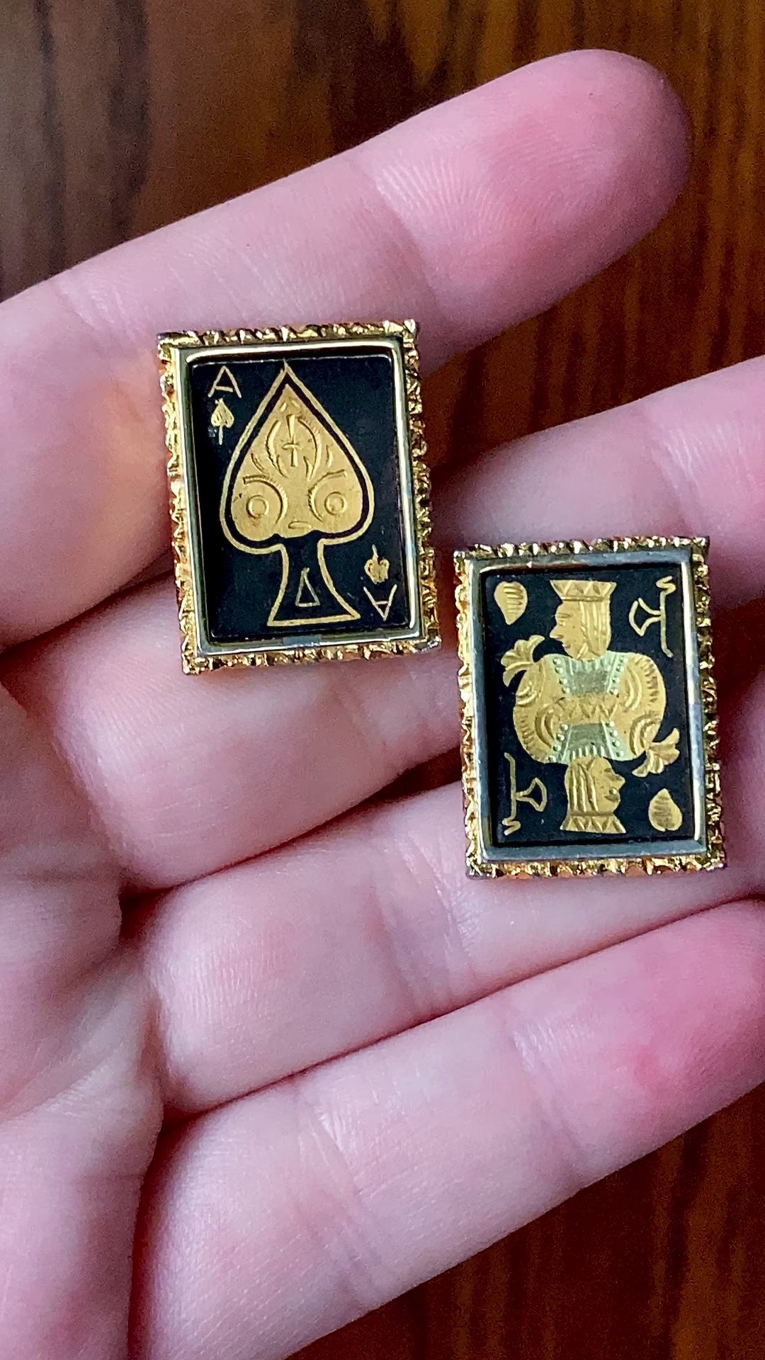 Vintage Swank Damascene Gold Plated Black Playing Card Cufflinks