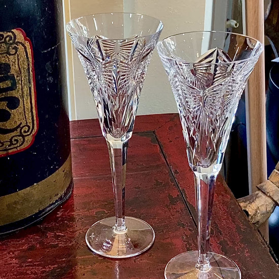 Waterford Millennium Series Happiness Crystal Toasting Flutes Glassware Pair Video