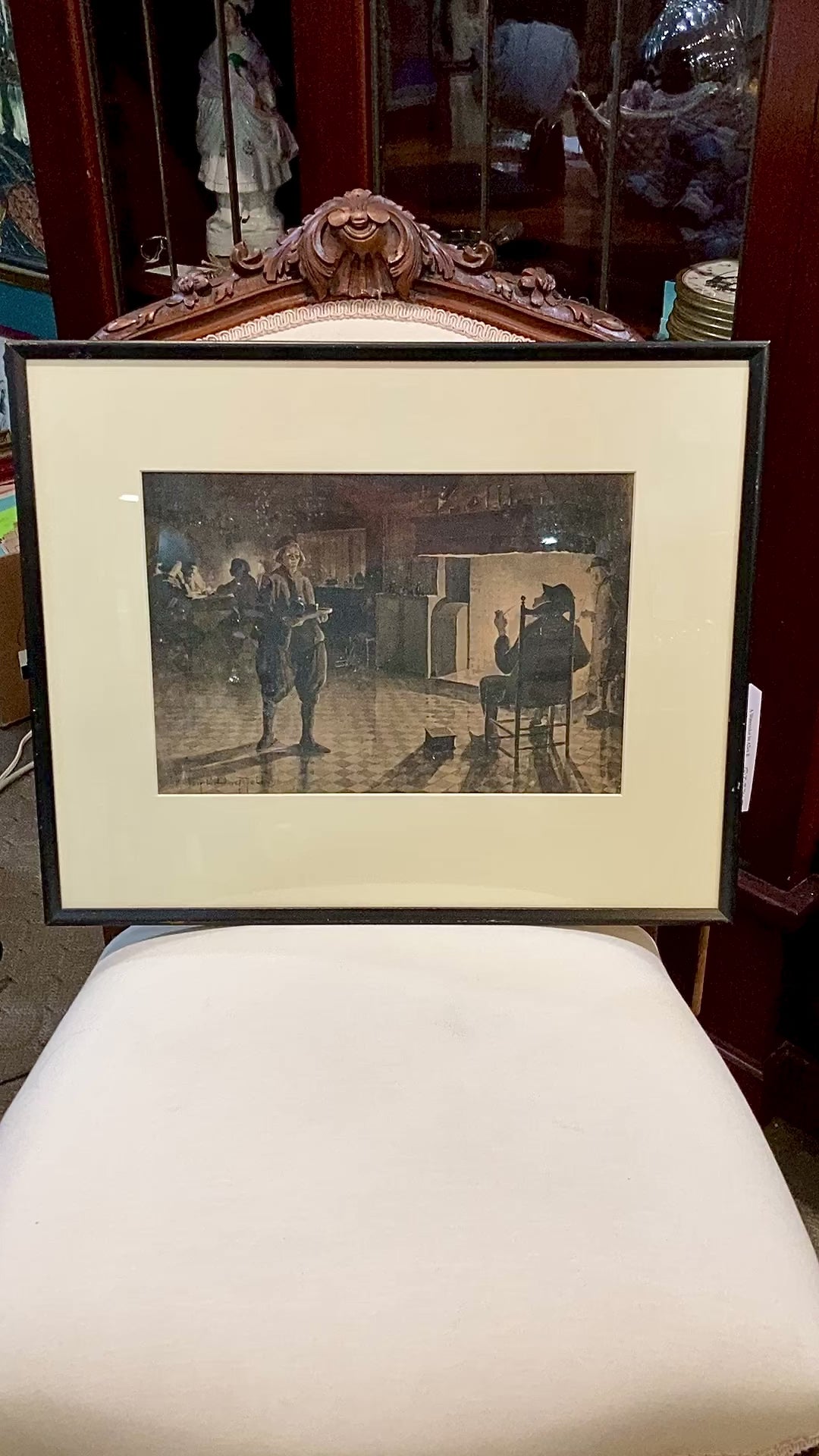 Antique Public House Scene Watercolor Allen B Doggett (1860-1926) Framed Painting