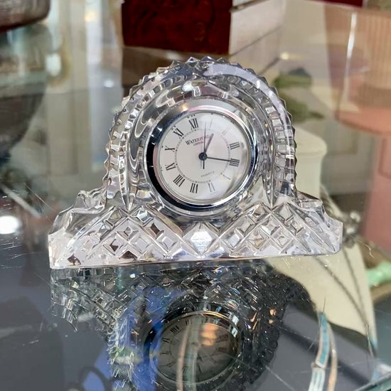 Vintage 1980s Waterford Clear Cut Crystal Miniature Desk Clock