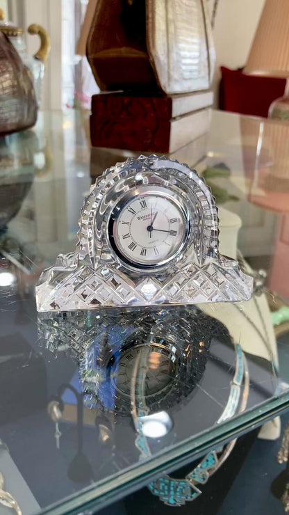 Vintage 1980s Waterford Clear Cut Crystal Miniature Desk Clock