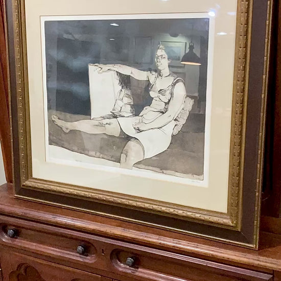 Vintage Sigmund Ables (1934-2025) Woman Holding Mirror Framed Lithograph