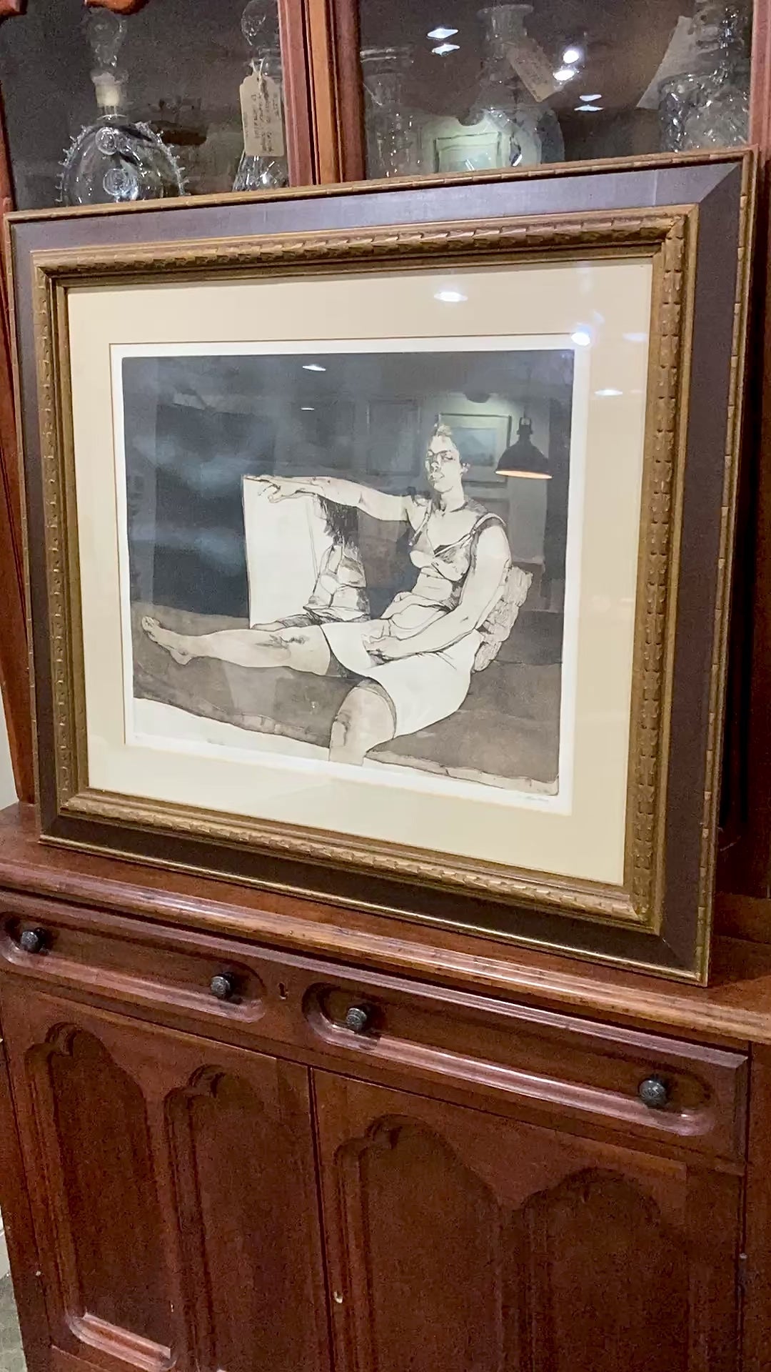 Vintage Sigmund Ables (1934-2025) Woman Holding Mirror Framed Lithograph