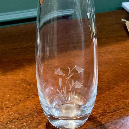 Vintage Orrefors Sven Palmqvist Clear Crystal Etched Flower Bud Vase