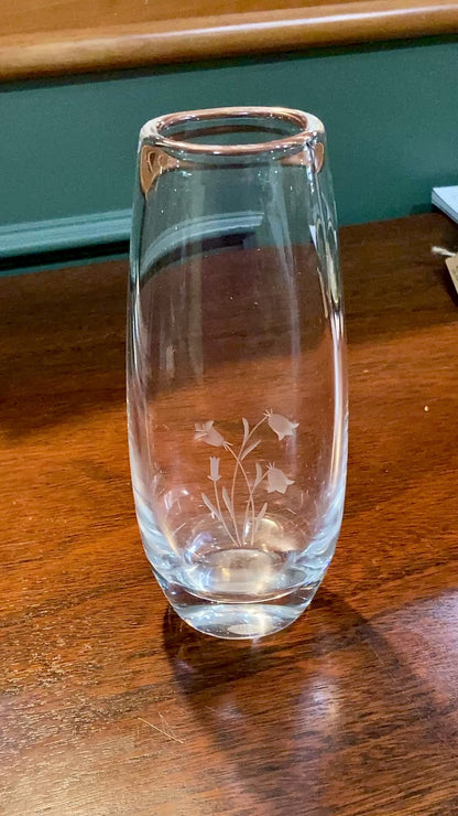Vintage Orrefors Sven Palmqvist Clear Crystal Etched Flower Bud Vase