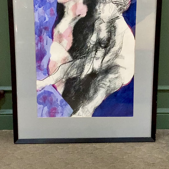 Vintage Mixed Media Abstract Female Figure Framed George Johanson Artwork