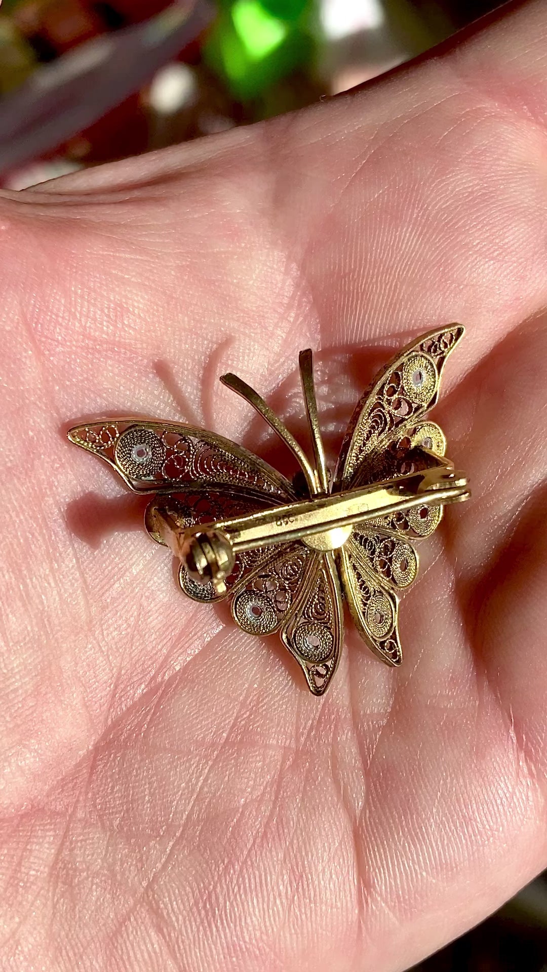 Vintage Enameled 800 Silver Filigree Butterfly Brooch Clip Earrings Set