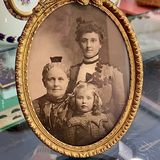 Antique Victorian Old Photograph Italian Floral Oval Metal Tabletop Picture Frame