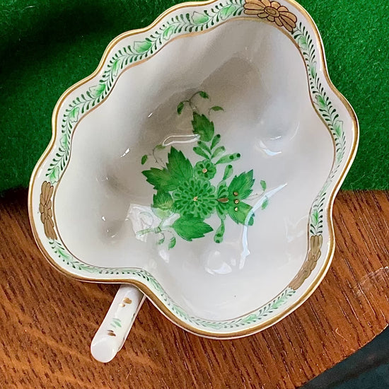 Vintage Herend Hand Painted Green Chinese Bouquet Porcelain Leaf Trinket Dish