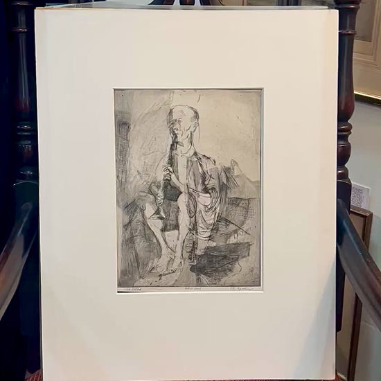 Vintage Cleveland Artist Marion Epstein Unframed Musician Clarinet Gestural Figural Etching Print