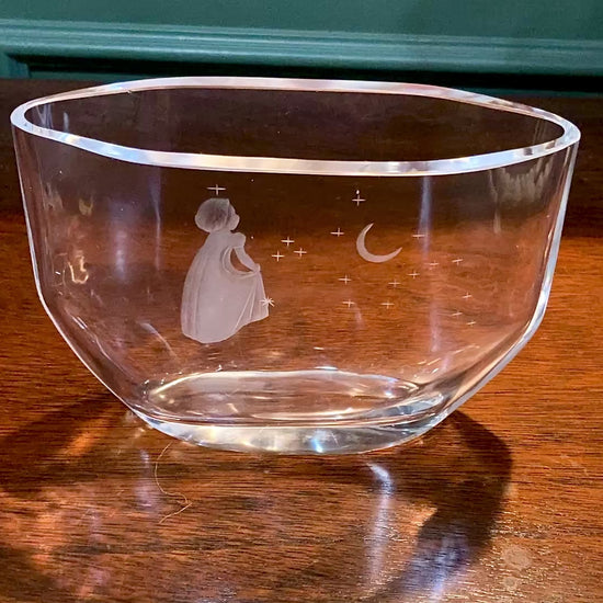 Vintage Orrefors Etched Clear Crystal Moon Starburst Edvin Ohrstrom Vase