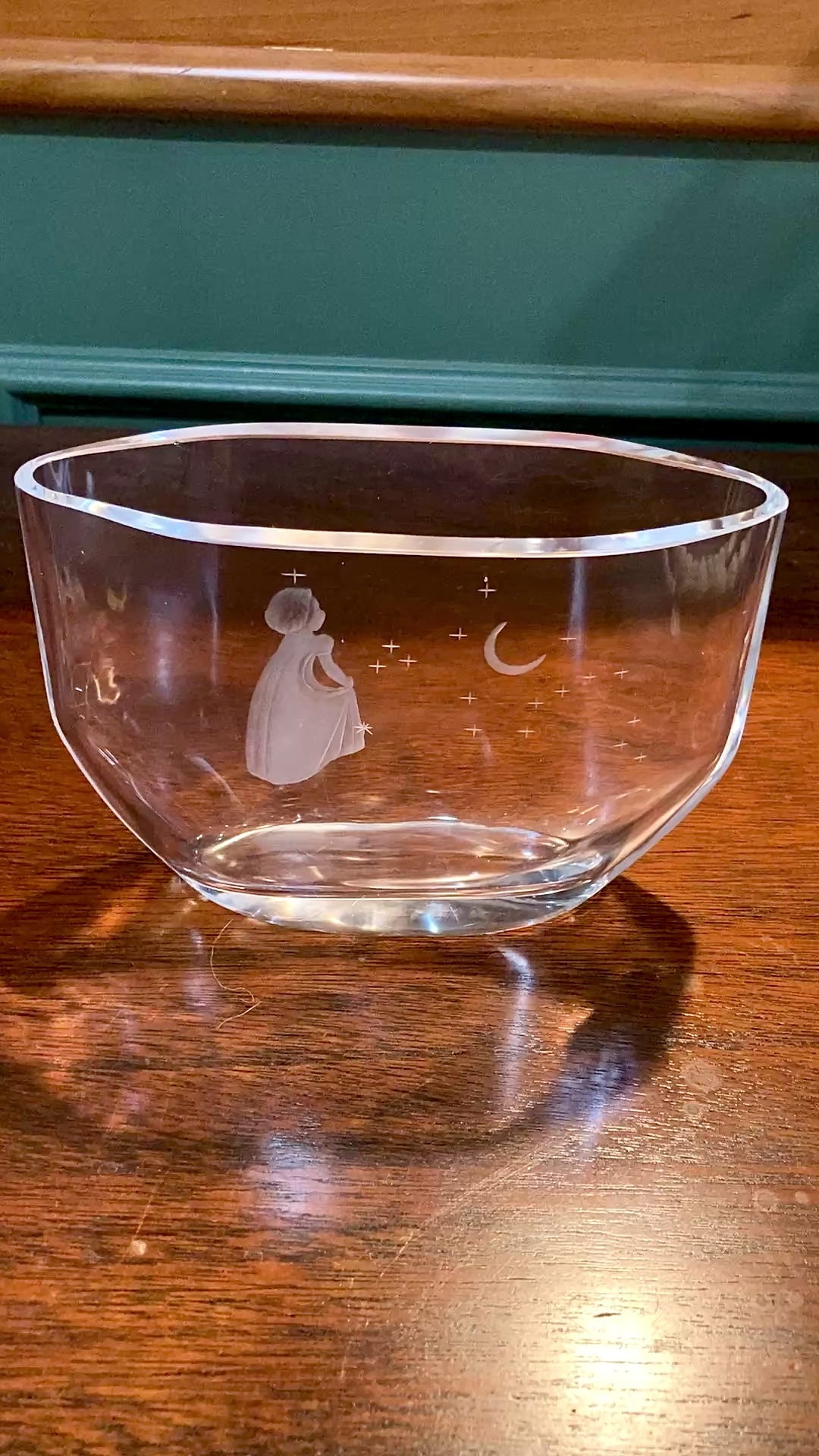 Vintage Orrefors Etched Clear Crystal Moon Starburst Edvin Ohrstrom Vase