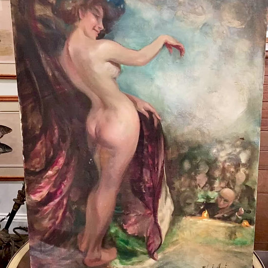 Vintage Robert Martin Antique Showgirl Nude Female Canvas Oil Painting