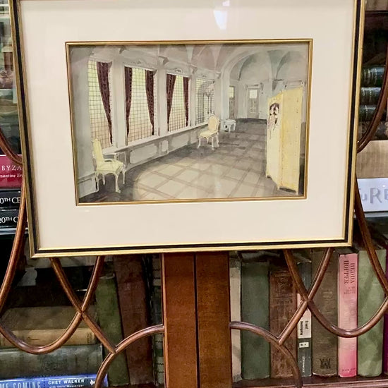 Antique Interior Grand Home Puppet Show Framed Watercolor Painting