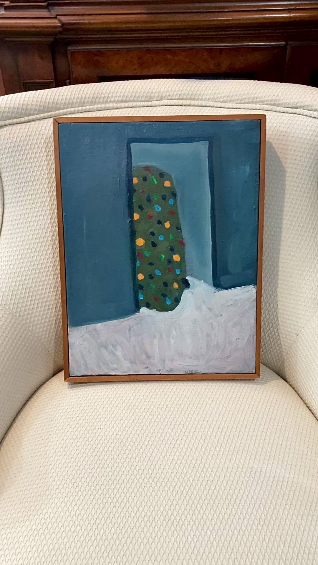 Scott Miller Abstract Shy Christmas Tree Original Framed Canvas Oil Painting