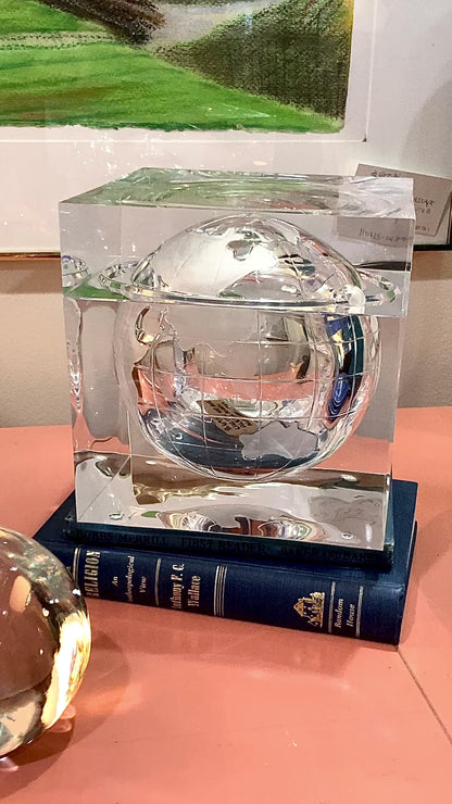 Vintage 1960s Alessandro Albrizzi Clear Lucite Globe Ice Bucket Box