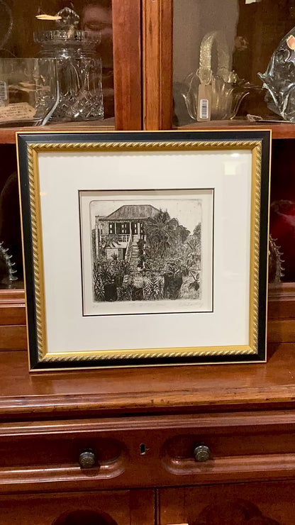 Vintage Roland Richardson Artist Proof New Orleans "The Artists Home" Framed Etching