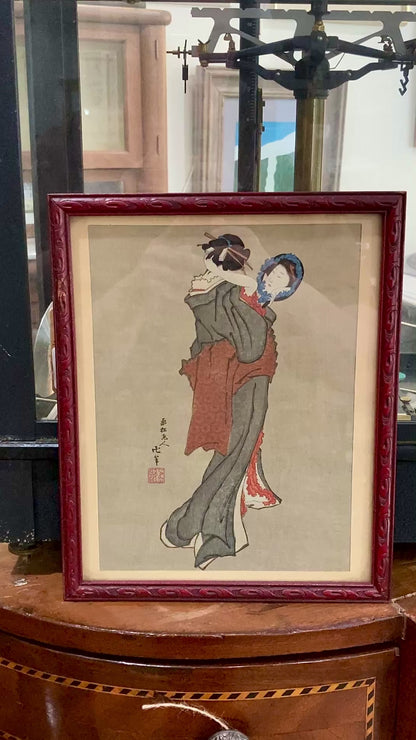 Vintage Reprint Katsushika Hokusai Beauty Looking in Mirror Japanese Woodblock Print