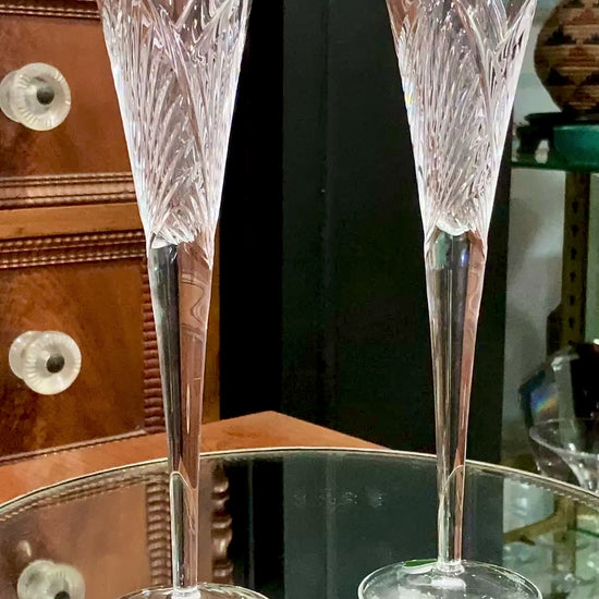 Waterford Clear Crystal 100 Years Times Square Tapered Champagne Flutes Pair