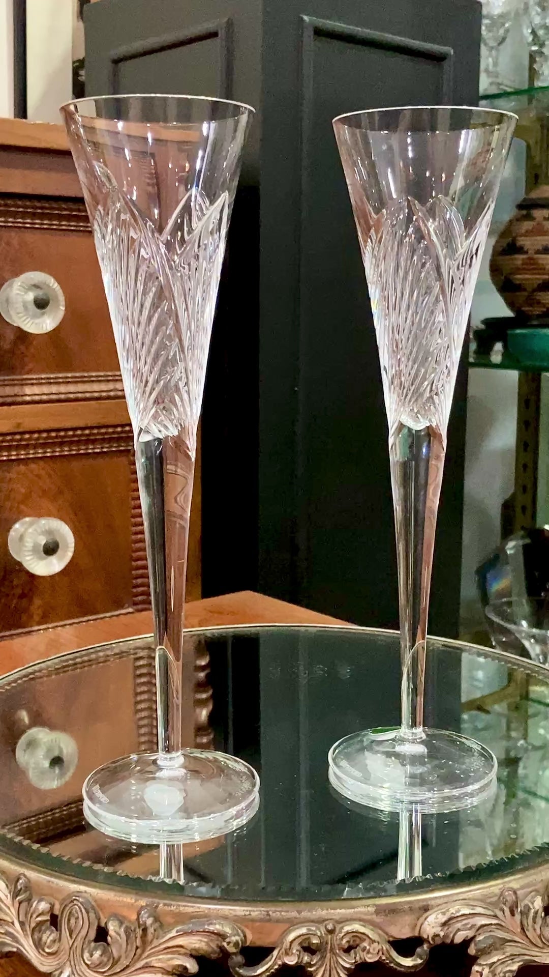 Waterford Clear Crystal 100 Years Times Square Tapered Champagne Flutes Pair