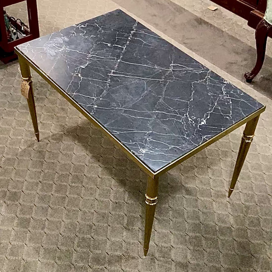 Vintage MCM Hollywood Regency Style Brass Black Marble Cocktail Coffee Table 