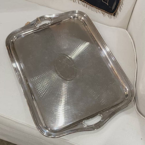 Vintage Art Deco English Silver Plated Rectangular Serving Tray